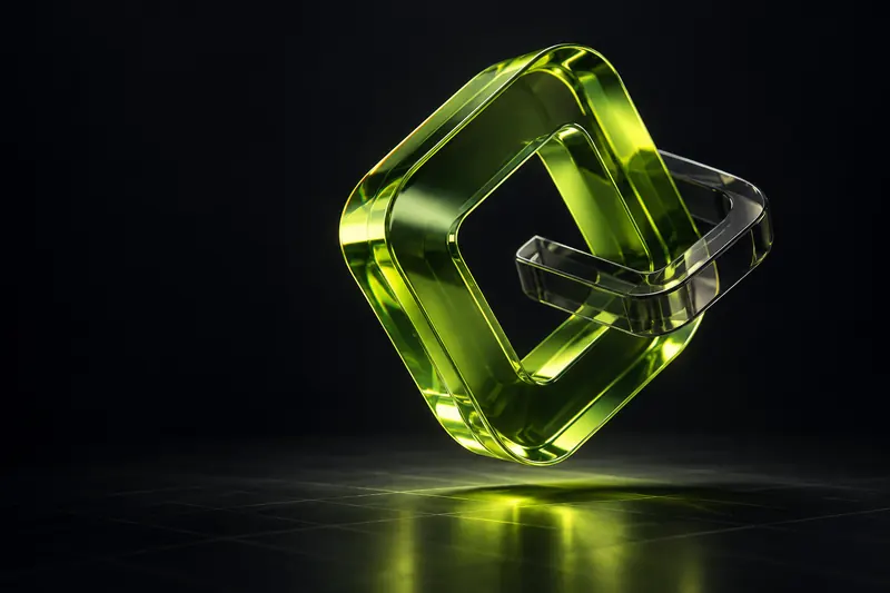 Interconnected lime glass loops on a dark background